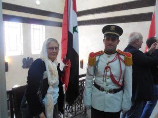Jane Stillwater at Syrian Parliament, with Jim Dean on R, 2012 election