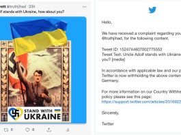 Twitter Censors “Uncle Adolf stands with Ukraine” Tweet